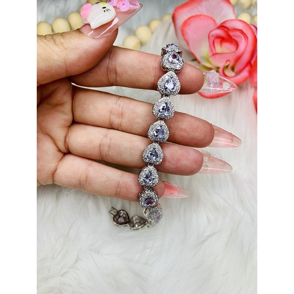 Brand New Heart Bling CZ Bracelet Silver Valentines Day Gift
